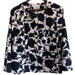 Linea by Louis Dell'Olio Women’s Boxy Swing Jacket Size XL Black & White Floral